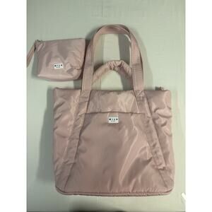 WILO The Label Puffer Tote w/ Pouch Travel Bag with Luggage Sleeve Pink Zip